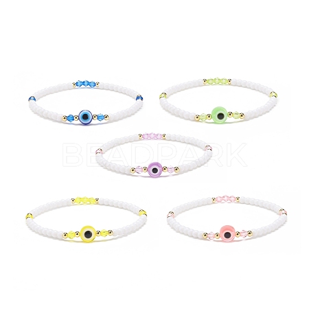 Resin Evil Eye & Acrylic Beaded Stretch Bracelet for Women BJEW-JB08609-1