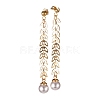 Brass Spool Leaf Chains Dangle Stud Earrings EJEW-JE03780-2