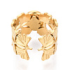 Ginkgo Leaf 304 Stainless Steel Cuff Ring Components X-STAS-T066-57G-3