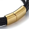 PVD Vacuum Plating Men's Black PU Leather Cord Multi-strand Bracelets BJEW-K243-41G-3