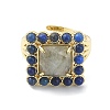Natural Labradorite & Lapis Lazuli Rectangle Adjustable Ring RJEW-B030-01A-08-3