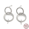 Rhodium Plated Double Rings 925 Sterling Silver Dangle Stud Earring Findings STER-Q192-27P-1-1
