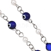 Handmade Lampwork Blue Evil Eye and 304 Stainless Steel Glass Flat Round Link Chain Bracelet Making AJEW-JB01644-3