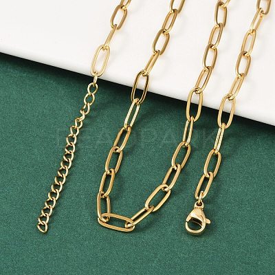 Ion Plating(IP) 304 Stainless Steel Paperclip Chain Necklace for Women NJEW-C011-03G-1