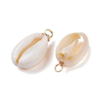 Natural Cowrie Shell Pendants PALLOY-JF00940-01-1