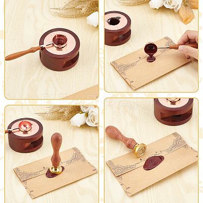 Brass Wax Seal Stamps with Wood Handle AJEW-WH0412-0356-1