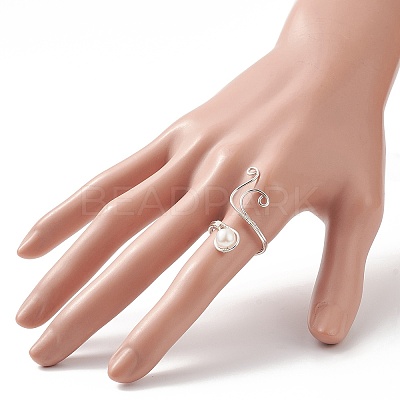 Copper Wire Wrapped Natural Freshwater Pearl Cuff Rings for Women RJEW-JR00553-02-1