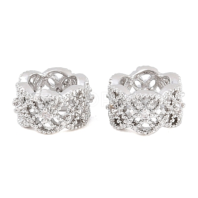 Flower Brass Clear Cubic Zirconia European Beads KK-B186-06P-1