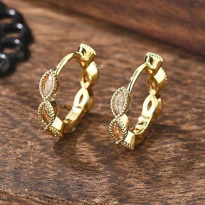 Brass Micro Pave Cubic Zirconia Huggie Hoop Earrings X-EJEW-K083-34G-B-1