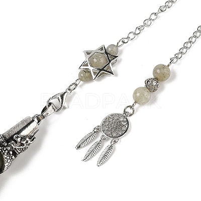 Natural Labradorite Cone Dowsing Pendulum Big Pointed Pendants AJEW-Z041-01B-AS-1
