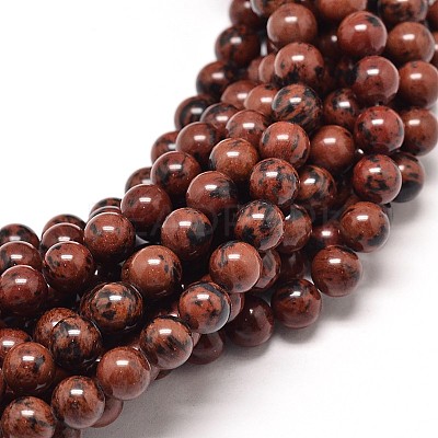 Natural Mahogany Obsidian Round Bead Strands G-P072-44-12mm-1