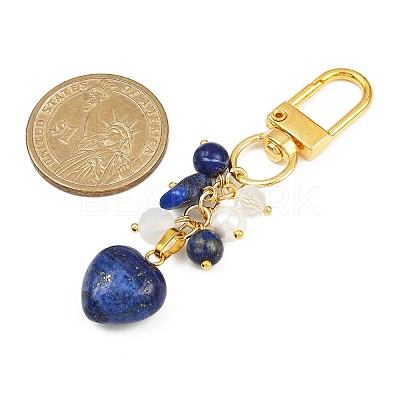 3Pcs Natural Lapis Lazuli & Rose Quartz & Amethyst Heart Pendant Decorations HJEW-JM04150-1