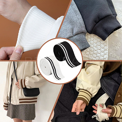 4Pcs 2 Colors 95% Elastic Fiber & 5% Spandex Stripe Pattern Polyester Ribbing Fabric for Cuffs OCOR-BC0006-50-1