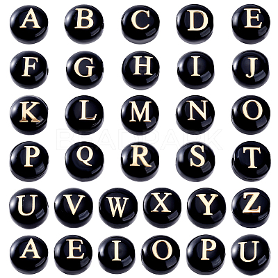 32Pcs 26 Style Natural Black Stone and Gold Enamel Beads G-PH0003-23-1