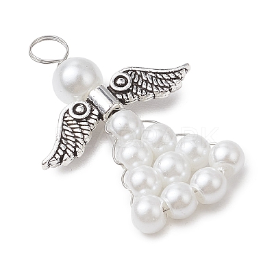 Pearlized Glass Pearl Bead Pendants PALLOY-JF03206-01-1