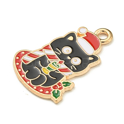 Christmas Kitten Alloy Enamel Pendants ENAM-I060-02D-1