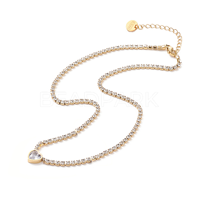 Crystal Rhinestone Heart Pendant Necklace with Tennis Chains X-NJEW-D296-04G-1