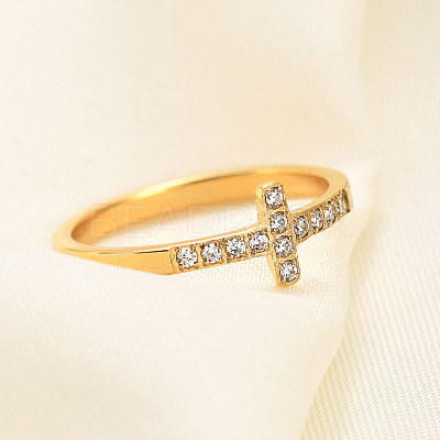 Cross Stainless Steel Micro Pave Clear Cubic Zirconia Finger Rings for Women FS-WG88B59-06-1