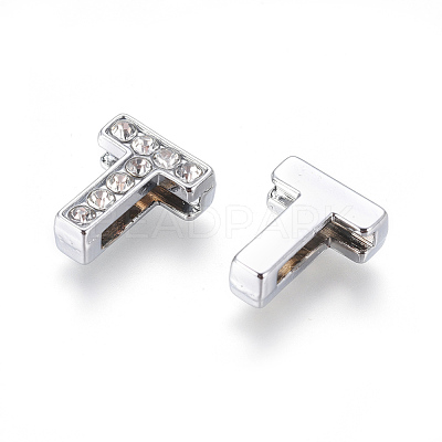Alloy Initial Slide Charms with Grade A Rhinestones ALRI-R032-T-FF-1