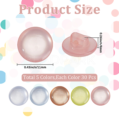 150Pcs 5 Colors Flat Round Resin Buttons BUTT-CY0001-24-1