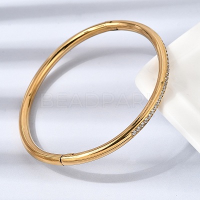 304 Stainless Steel Micro Pave Cubic Zirconia Hinged Bangles for Women BJEW-D408-30G-1