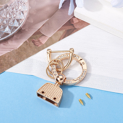 1Pc DIY Alloy Rhinestone Spring Gate Rings Keychains FIND-TA0008-54C-G-1