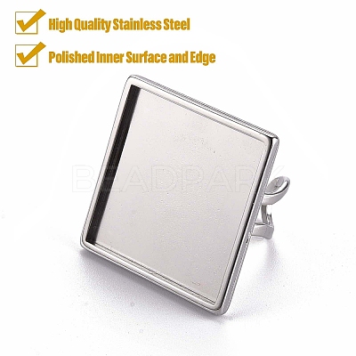 Tarnish Resistant 201 Stainless Steel Cuff Pad Ring Settings STAS-S080-041G-P-1