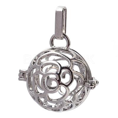 Rack Plating Brass Cage Pendants KK-S751-009P-1