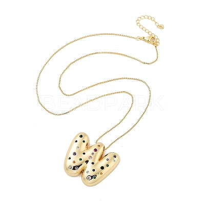 Brass Micro Pave Cubic Zirconia Letter Pendant Necklaces LS-KK-Z069-01G-W-1