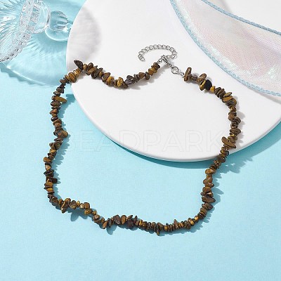 Natural Tiger Eye Chip Beaded Necklace NJEW-JN04616-08-1