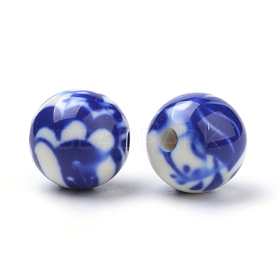 Opaque Flower Printed Acrylic Beads MACR-S271-10mm-06-1