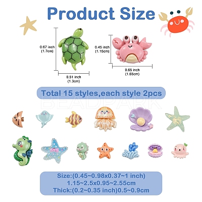 30Pcs 15 Styles Ocean Theme Opaque Resin Decoden Cabochons RESI-YW0001-84-1