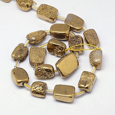 Electroplate Natural Drusy Quartz Crystal Cuboid Beads Strands G-L043-07-1