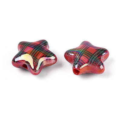 Christmas UV Plating Printed Opaque Acrylic Beads MACR-N018-06B-1