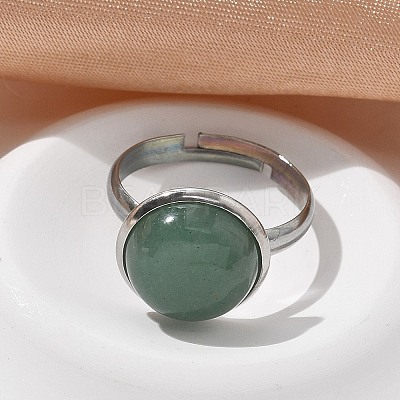 Half Round Natural Green Aventurine Finger Rings X-RJEW-M062-01P-21-1