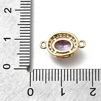 Brass Purple Cubic Zirconia Oval Connector Charms KK-D312-08G-1