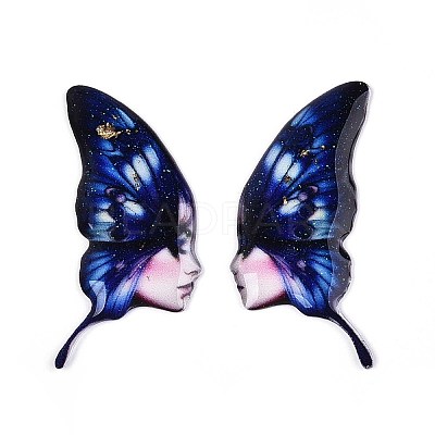 Epoxy Resin Butterfly Wings with Lady Face Cabochons RESI-N045-05C-1