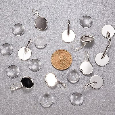 Clear Domed Glass Cabochon Cover and Brass Lever Back Earring Settings for DIY DIY-PH0001-60S-1