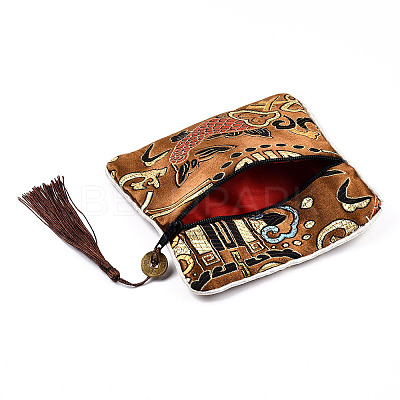 Chinese Brocade Tassel Zipper Jewelry Bag Gift Pouch ABAG-F005-09-1