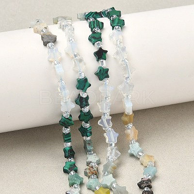 6 Styles Opalite & Synthetic Malachite & Natural Lemon Jade & HuBei Turquoise & Flower Amazonite & Rhodonite Beads Strands G-D095-A05-1