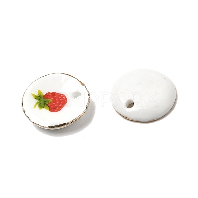 Strawberry Print Round Porcelain Pendants with Gold Trim PORC-P036-01A-1