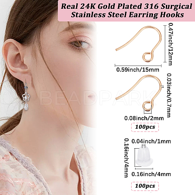 100Pcs 316 Surgical Stainless Steel Earring Hooks STAS-BBC0010-63G-1
