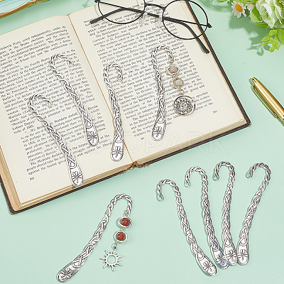 12Pcs Tibetan Style Alloy Bookmark Findings with Holes AJEW-SC0004-43-1