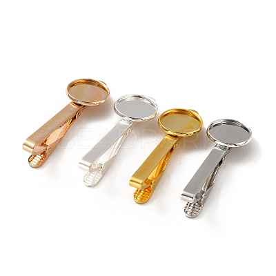 Brass Tie Bar Clips Tie Pins with Blank Cabochon Settings KK-A159-01G-1