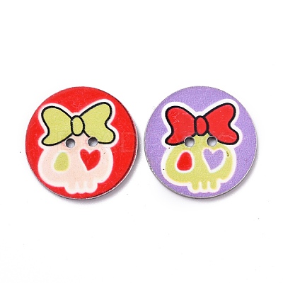 2-Hole Flat Round with Lovely Skull Pattern Acrylic Buttons BUTT-F055-02-M-1