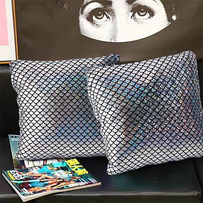 Sparkly Hologram Spandex Mermaid Printed Fish Scale Fabric AJEW-WH0314-30C-1