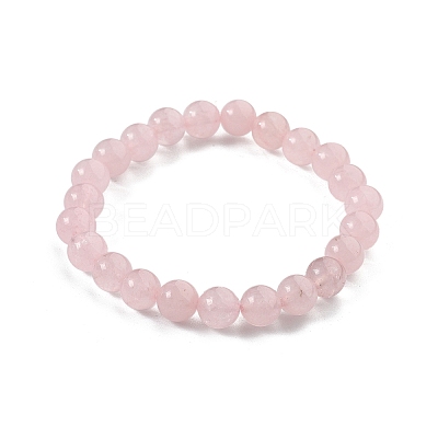 Natural Rose Quartz Bead Stretch Bracelets X-BJEW-K212-B-045-1