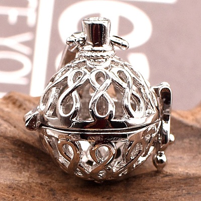 Brass Bead Cage Pendants KK-S751-005P-1-1