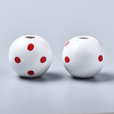 Painted Natural Wood European Beads WOOD-S057-056H-1