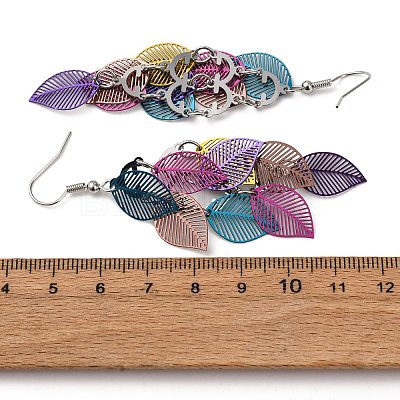 430 Stainless Steel Leaf Dangle Earrings EJEW-A137-08P-05-1
